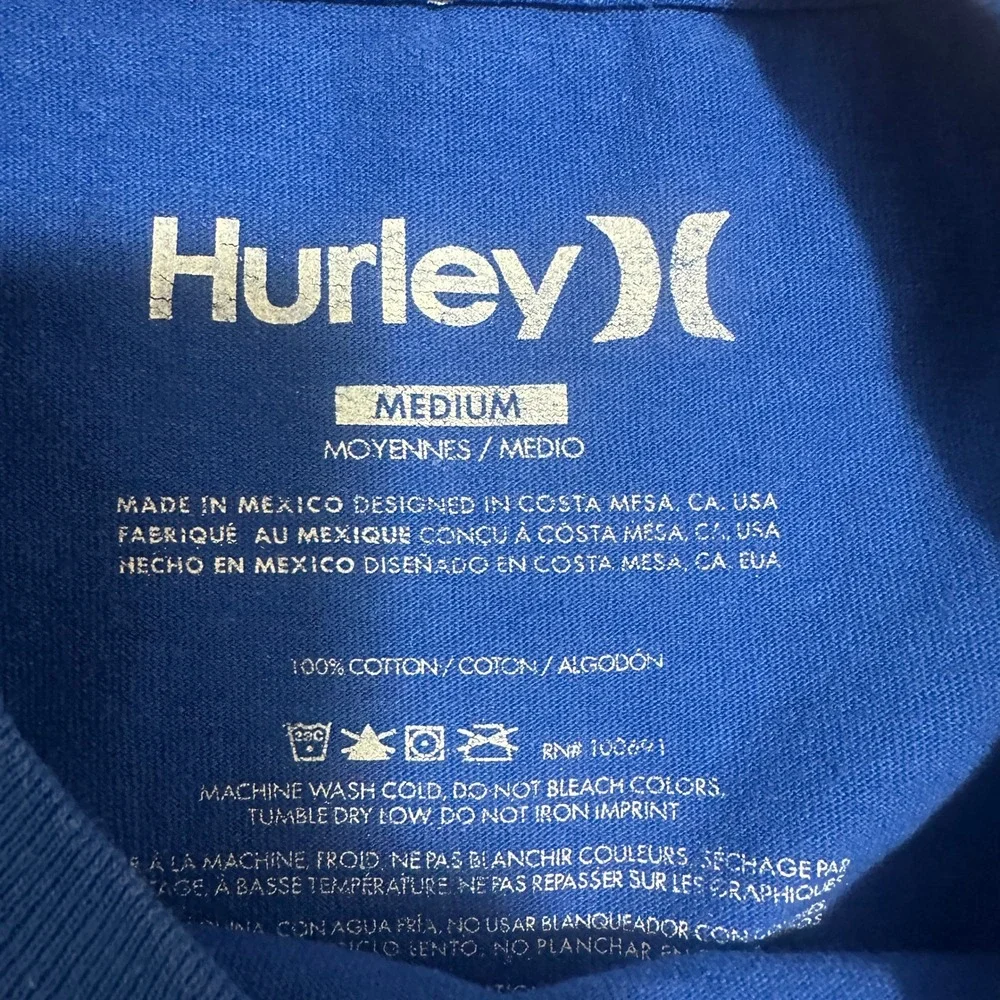 Hurley Graphic T-Shirt Short Sleeve Crew Neck Cotton Surf Tee Blue Mens Medium - Picture 8 of 10